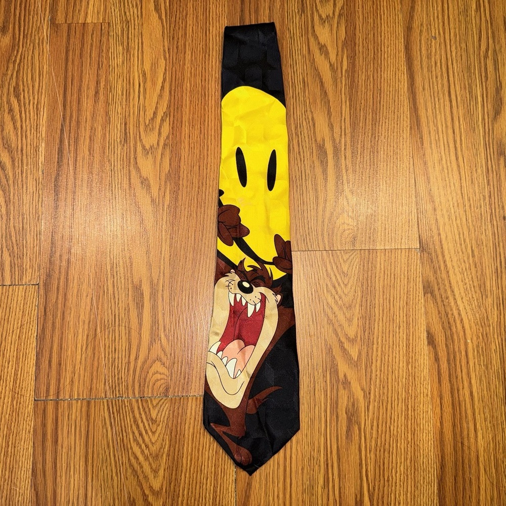 Vintage 1997 Warner Bros Six Flags Theme Park Tasmanian Devil Smiley Face Tie